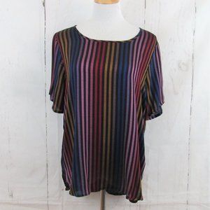 Spense Women's Short Sleeve Hi-Lo Multicolor Striped Top